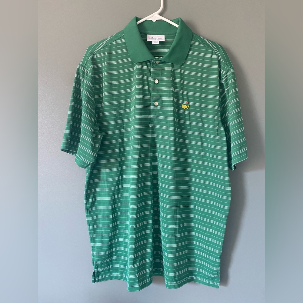 Masters Performance Mens Large Short Sleeve Green Stripe Polo Shirt Golf Augusta